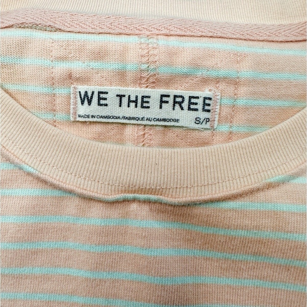 We The Free Baby Tee T Shirt Striped Peach‎ Mint Size S Boxy 100% Cotton Staple - Picture 9 of 11